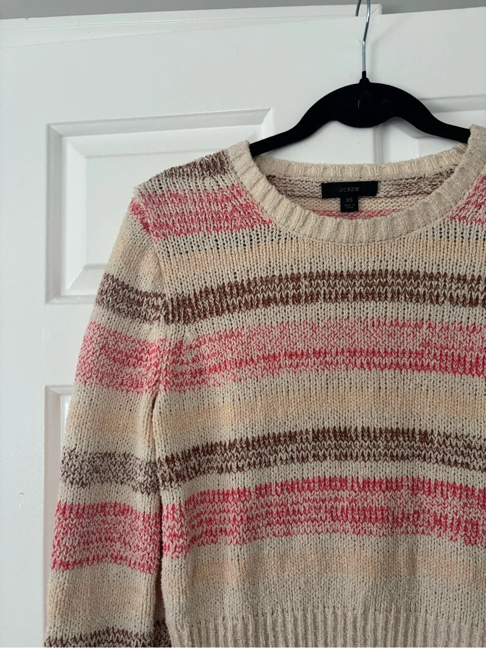J.Crew 100% Cotton Striped Crewneck Sweater - Size XS - Cream Pink Brown Knit